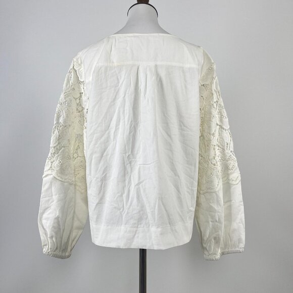 $455 NOWT See By Chloé Floral Lace Top Blouse Size 38 Deep Forest White Cotton - Picture 6 of 11